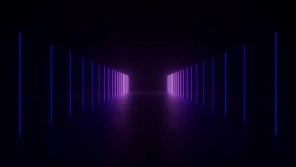 Explore a futuristic tunnel illuminated by purple neon lights, creating an eerie and mysterious atmosphere. - Powered by Adobe