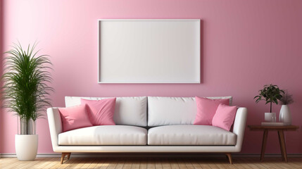 Mockup of framing a white blank picture on the wall of a living room,Generate AI