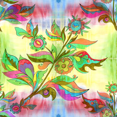Floral ethnic motif. Ukrainian pattern. Seamless pattern. Decorative composition with floral motifs. Watercolor. Wallpaper. - 772450259