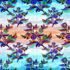 Floral ethnic motif. Ukrainian pattern. Seamless pattern. Decorative composition with floral motifs. Watercolor. Wallpaper. - 772450296