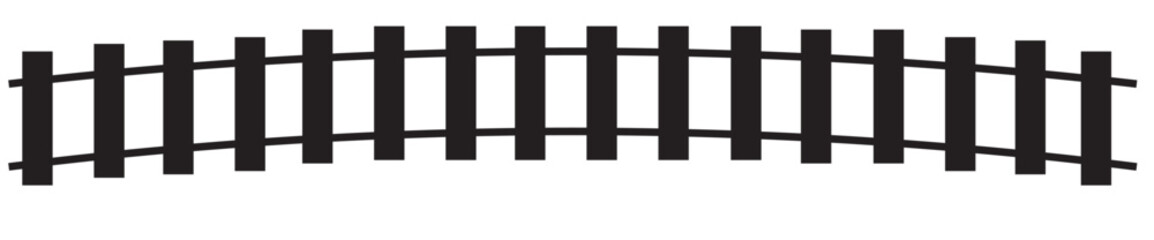 Vector illustration of curved railroad isolated on a white background. Straight and curved railway train track icon set. Perspective view railroad train paths.