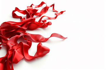 Red ribbon on white background, decoration, curve