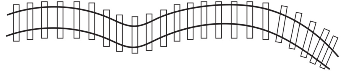 Vector illustration of curved railroad isolated on a white background. Straight and curved railway train track icon set. Perspective view railroad train paths.