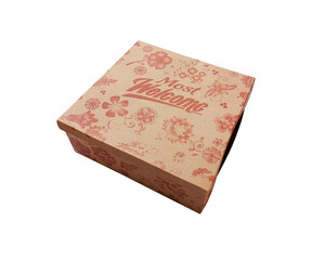 Brown Packaging Box with floral design - Box Mockup isolated on white background 