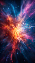 abstract cosmic background with colorful red and blue laser lights ,Supernova explosion illuminates vibrant multi colored galaxy in abstract
 - obrazy, fototapety, plakaty
