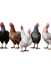 Fototapeta premium Variety of Chickens Isolated on White Background, png.