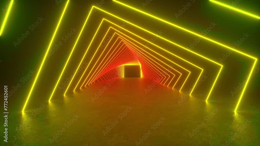 Poster a tunnel of neon lights illuminating a dark room, creating a futuristic and sci-fi ambiance with glo