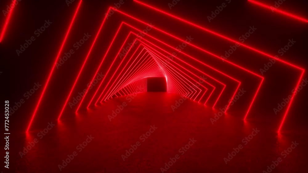 Poster experience a tunnel of red neon lights illuminating a dark room. the lights create a futuristic sci-
