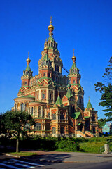 Fototapeta na wymiar Saints Peter and Paul Cathedral in Peterhof, Russia, near Saint Petersburg