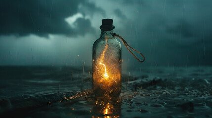 Lighting in a Bottle at Sea - obrazy, fototapety, plakaty
