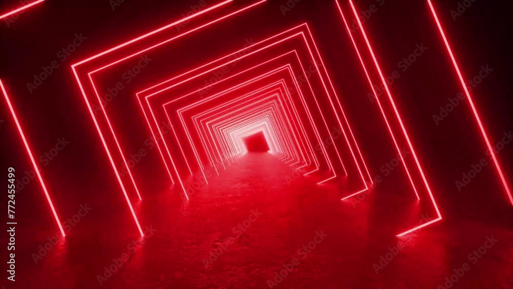 Poster explore a long tunnel illuminated by red neon tube lights on the concrete floor in this futuristic 3