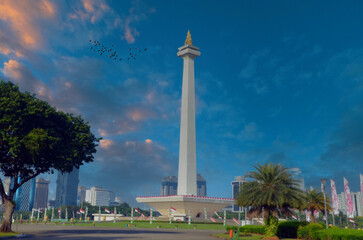 Sunrise at Monas, Jakarta's National Monument Amidst Tropical Greenery