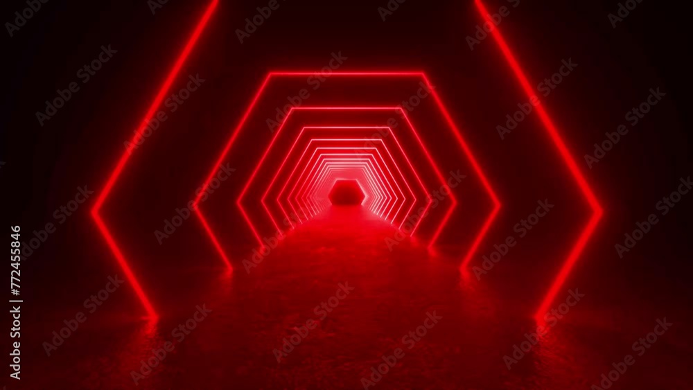 Poster explore a futuristic tunnel with glowing red neon lights running along the concrete floor in this 3d