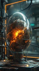 Hyperrealistic dragon egg at the heart of a scifi reactor, power surging through it