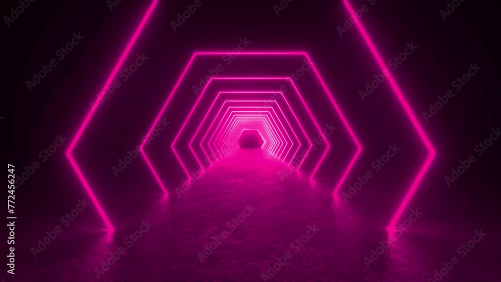 Poster explore a futuristic dark tunnel illuminated by pink neon lights. the glowing lines create a mesmeri