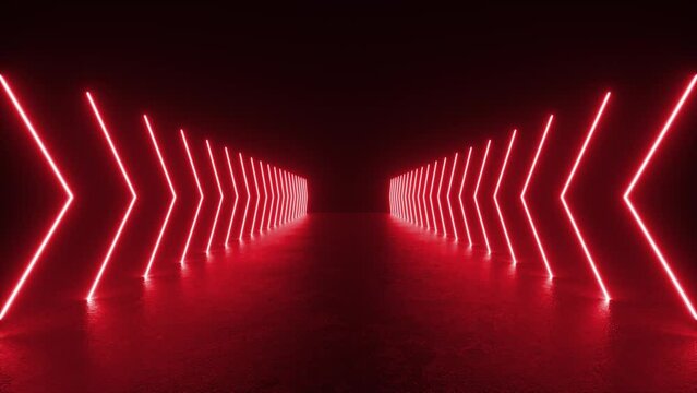 A futuristic tunnel with red neon lights running along the concrete walls, creating a captivating visual effect. 4K 3D Animation Loop Futuristic Sci Fi Lines