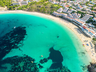 Areal drone view of the Arenal d'en Castell beach on Menorca island, Spain - 772456888