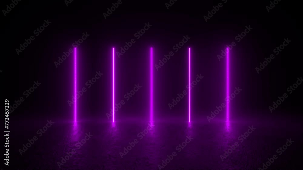 Poster a row of neon lights glowing in a dark background, creating a futuristic and sci-fi ambiance. 4k 3d 
