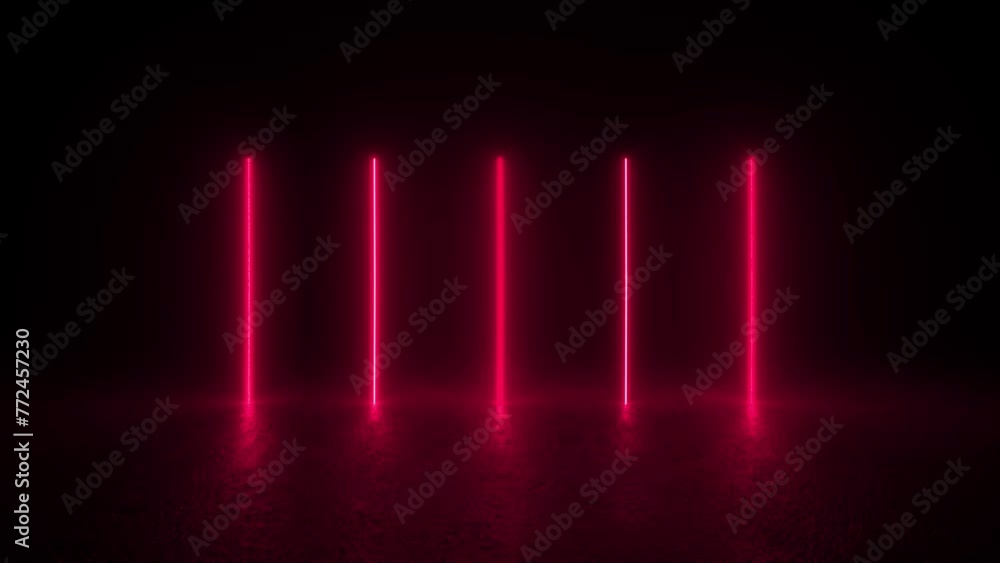 Poster a red light illuminates a black background in this 3d animation loop of futuristic neon tube lights 