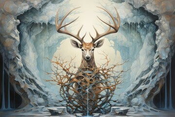 Majestic Deer stag gateway. Nature wildlife. Generate Ai - obrazy, fototapety, plakaty