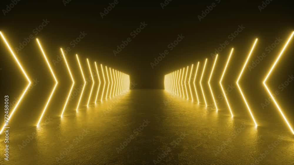 Poster explore a futuristic tunnel illuminated by vibrant yellow neon lights, creating a mesmerizing visual