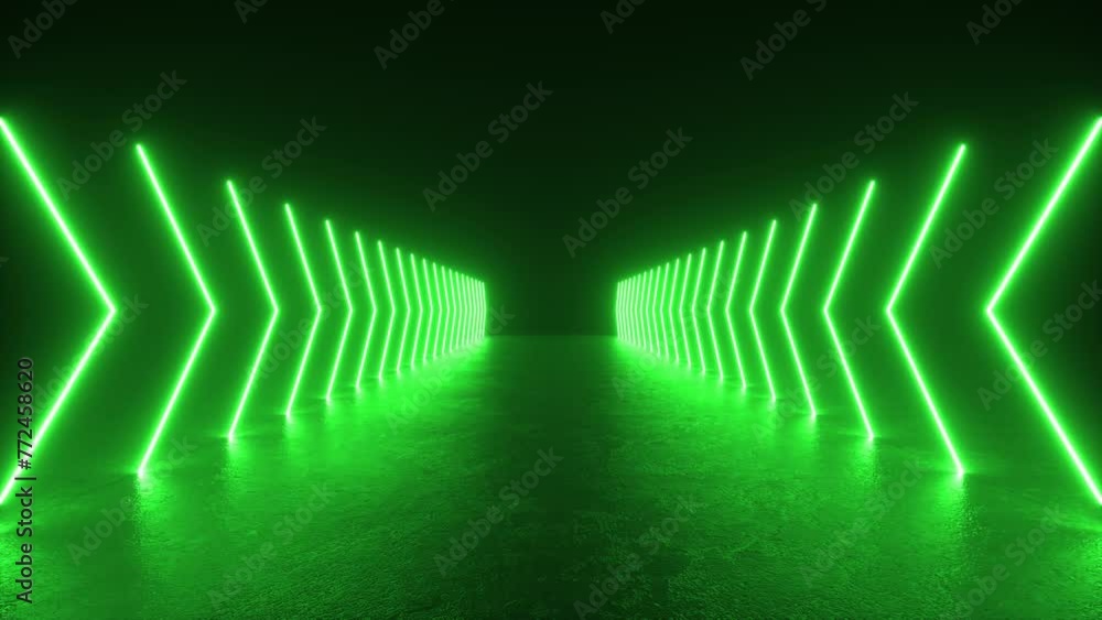 Poster a 3d animation of a tunnel with neon lights glowing on the walls, creating a futuristic and sci-fi a