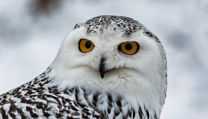 Fototapeta premium snowy owl - Bubo scandiacus - aka polar, Arctic owl is a large, white owl of the true owl family and are native to the Arctic regions of both North America and the Palearctic. Looking at camera