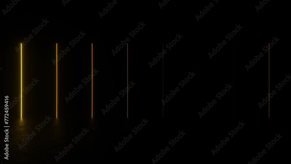 Poster explore a dark room illuminated by yellow and green neon lights, creating an intriguing atmosphere o