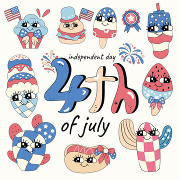 Flat 4th of july elements collection, Flat background for american 4th of July celebration, independence day concept