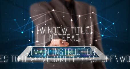 Person holding tablet, security concept