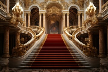Stairs hall palace. Modern art design. Generate Ai