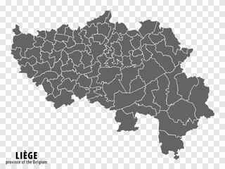 Blank map Province Liege of Belgium. High quality map Liege with municipalities on transparent background for your web site design, logo, app, UI.  EPS10. - obrazy, fototapety, plakaty