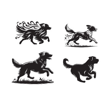 Running Dog in different poses silhouette
