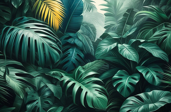 Jungle and graceful rainforest leaves