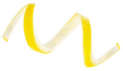 Obraz na płótnie Canvas Fresh lemon twisted peel isolated on a white background. Lemon fruit zest.