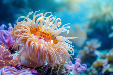 Fototapeta na wymiar a tropical sea anemone swaying gently in the currents of a coral reef