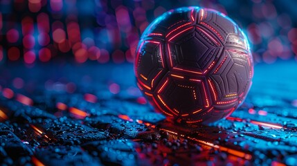 Baseball, soccer, football in vivid neon, digital gears background, cyber tournament play, wide poster , digital photography - obrazy, fototapety, plakaty