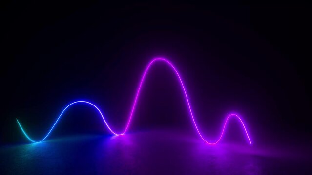 Abstract geometric neon background, colorful glowing wavy line moves from left to right. Minimalist colorful wallpaper. 4K 3D Animation Loop Futuristic Sci Fi