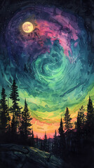 Soothing pastel auroras painted in watercolor, the night sky's gentle lullaby