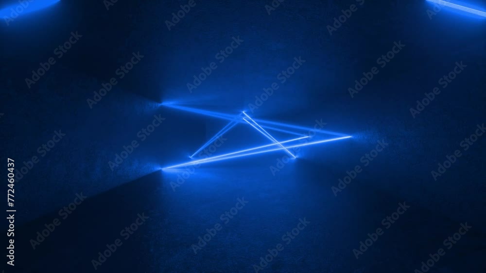 Poster a blue neon triangle stands out on a concrete surface in this futuristic 3d animation loop. 4k 3d an