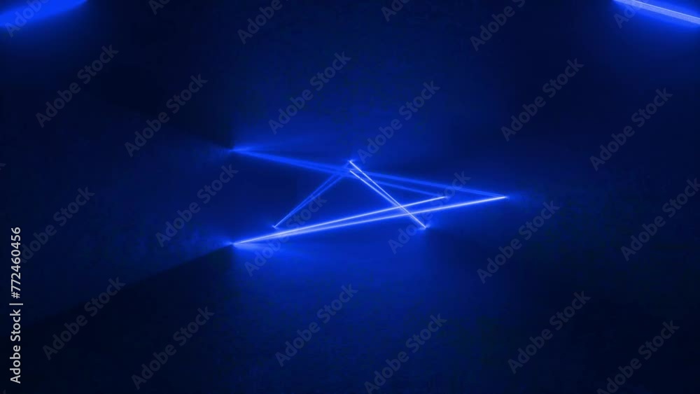 Poster a 3d animation featuring a glowing triangle on a concrete floor in a futuristic room. 4k 3d animatio