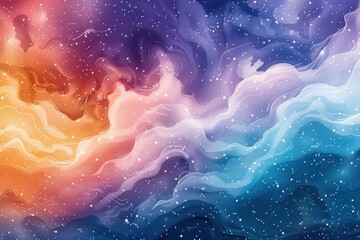 Pastel watercolor galaxies, swirling nebulas and stars in a minimalist cartoon universe - obrazy, fototapety, plakaty