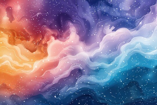 Fototapeta Pastel watercolor galaxies, swirling nebulas and stars in a minimalist cartoon universe