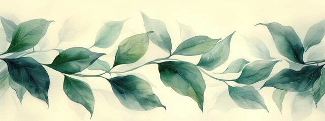 A whisper of mint in watercolor, pastel leaves of refreshing calm, minimalist and pure - obrazy, fototapety, plakaty