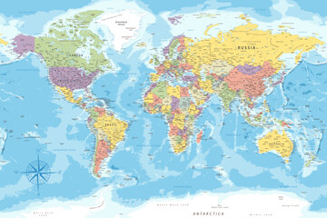 World Map - Highly Detailed Colored Vector Map of the World. Ideally for the Print Posters. - obrazy, fototapety, plakaty