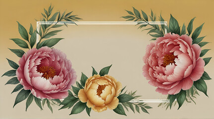 Watercolor peonies frame Vector floral peony template .Generative AI