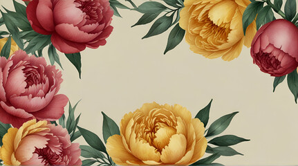 Watercolor peonies frame Vector floral peony template .Generative AI