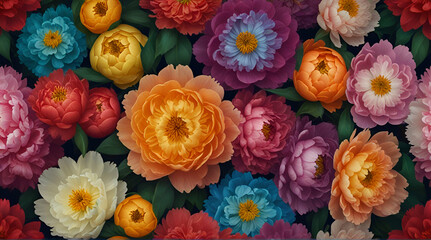 Spring Blossoms: A Kaleidoscope of Multicolored Peonies.(Generative AI)