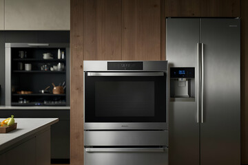Smart kitchen appliances a Stainless steel kitchen .Generative AI