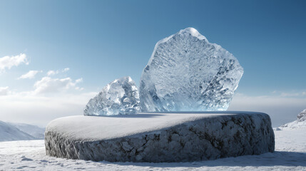 Large Rock on Snow Covered Ground